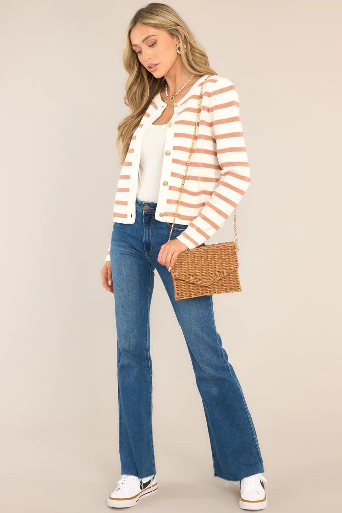 The Time Is Right Light Brown Stripe Cardigan | Red Dress