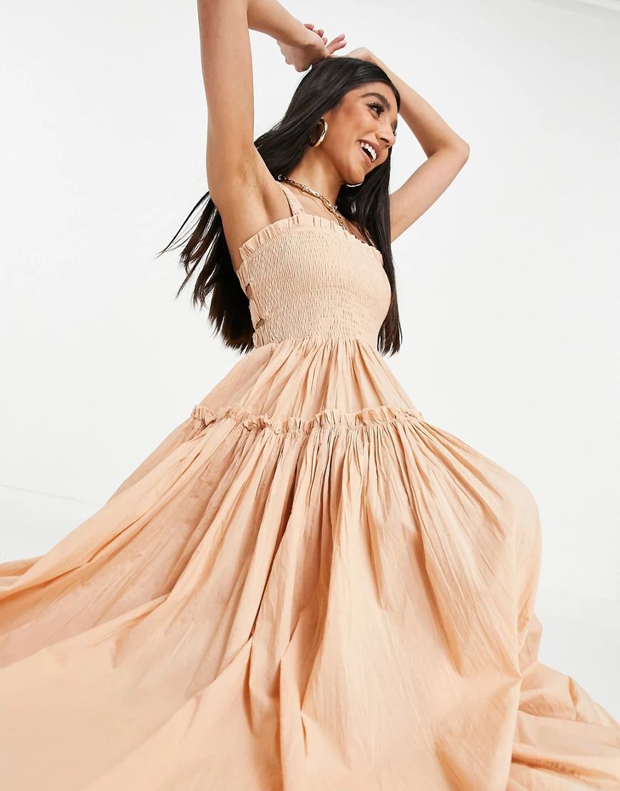 ASOS DESIGN cami midi sundress with raw edges in apricot-Pink | ASOS (Global)