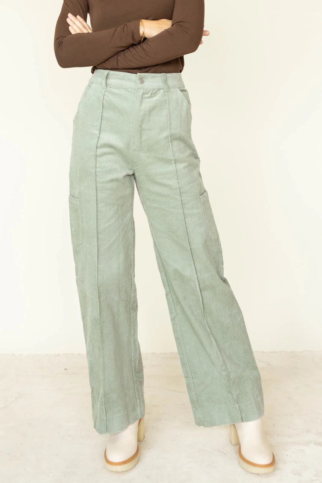 Olympia Corduroy Pants in Sage - böhme | Bohme