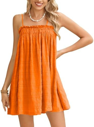 MakeMeChic Women's Sundress Beach Dress Sleeveless Ruffle Swing Shirred Casual Flowy Babydoll Sum... | Amazon (US)