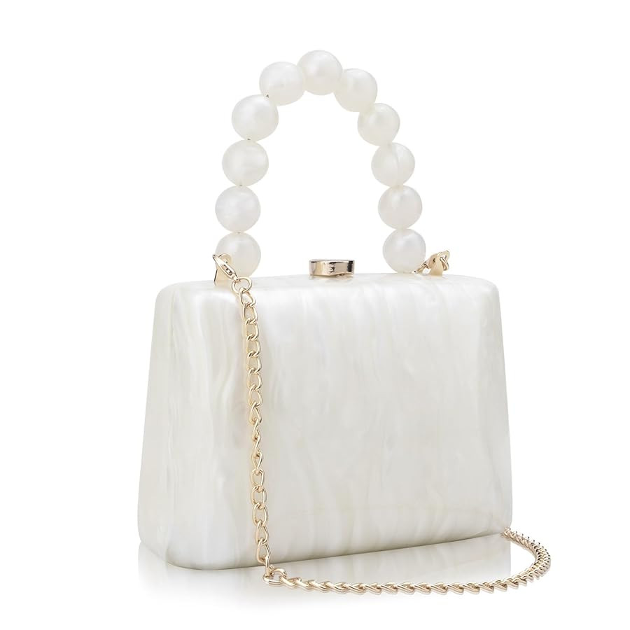 Acrylic Purses Evening Clutch Bag Marbling Handbags for Women Cross Body Bag with Pearl Chain For... | Amazon (US)