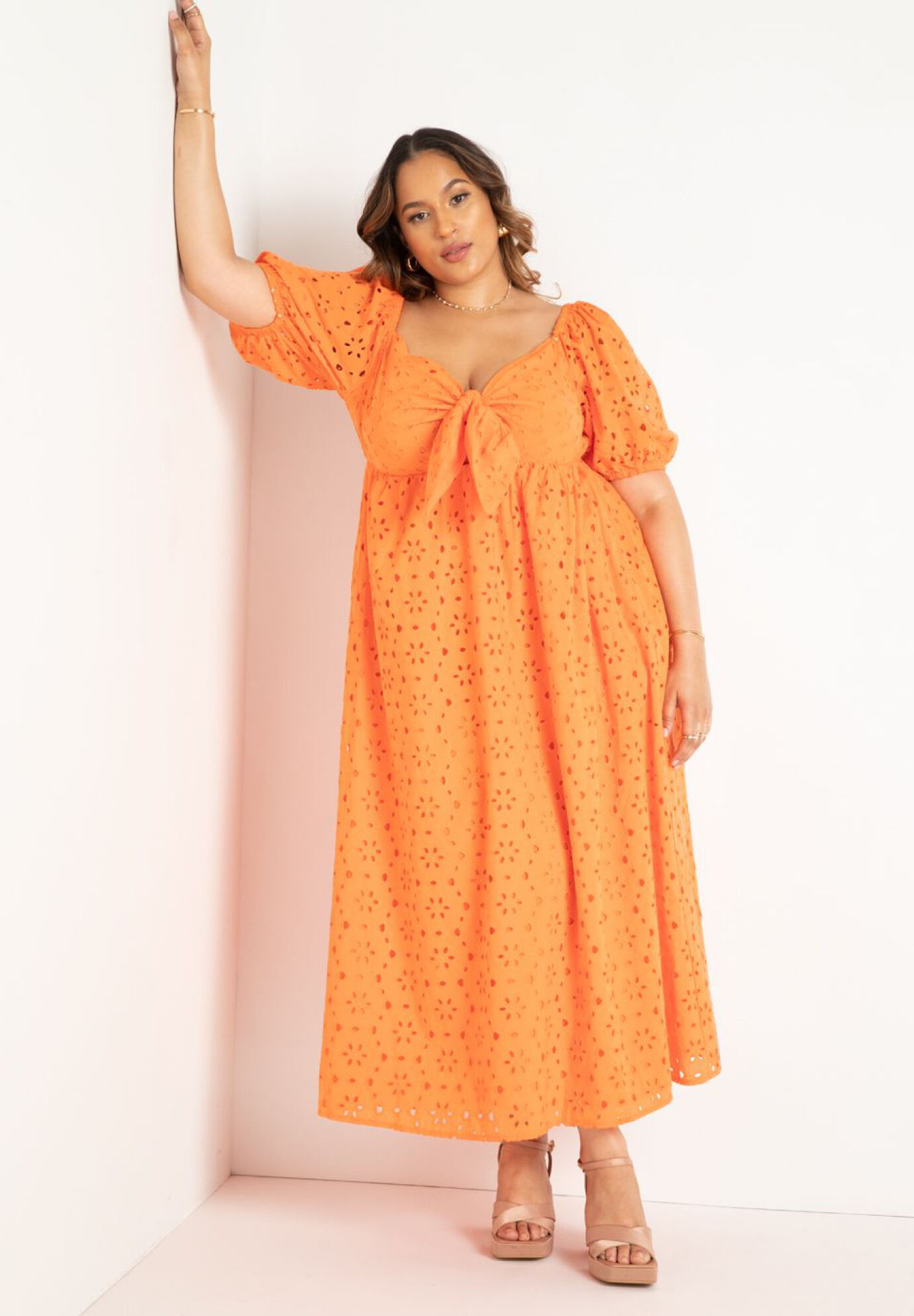 Eyelet Tie Front Maxi Dress | Eloquii