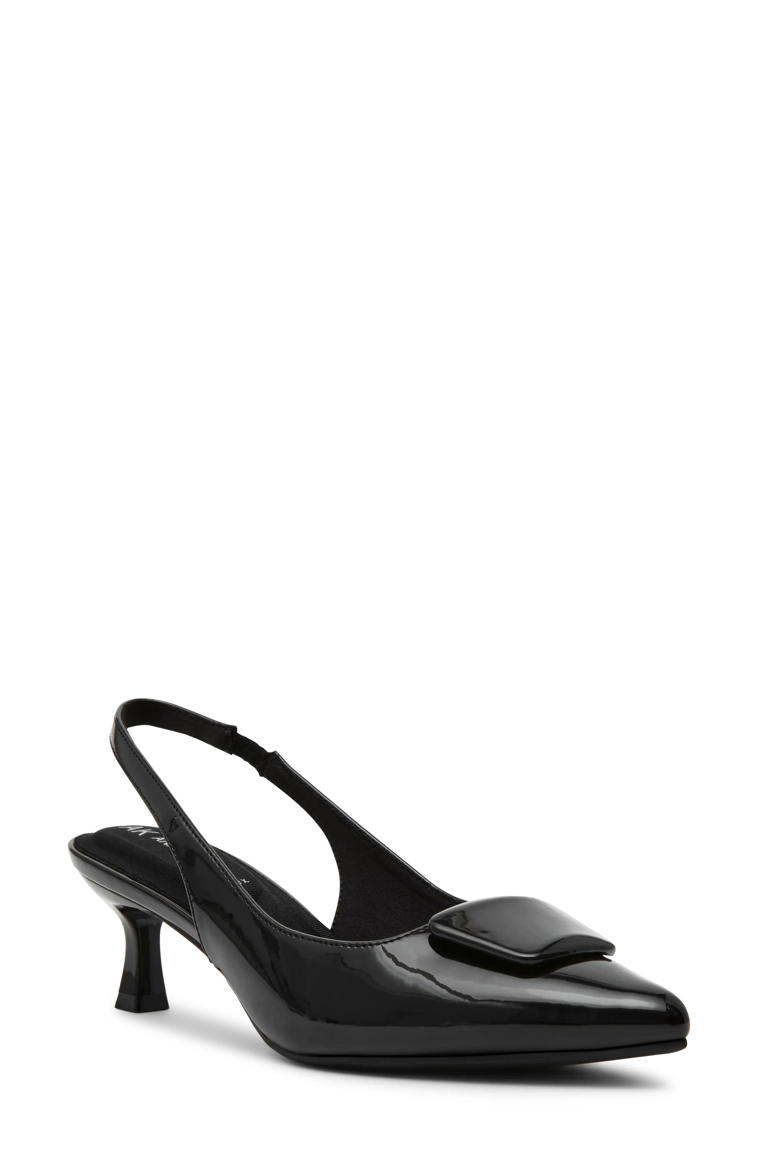 Anne Klein Izanda Pointed Toe Slingback Pump in Black Patent at Nordstrom Rack, Size 9 | Nordstrom Rack