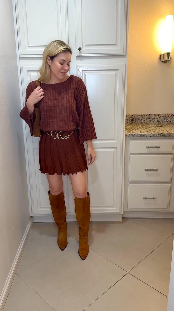 Matching set 
Sweater + skirt
Chloe bag
Sandal
Suede boots
Fall Outfit 


#LTKStyleTip #LTKShoeCrush #LTKItBag #LTKSeasonal