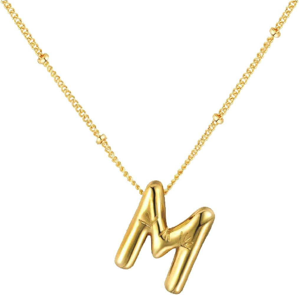 Bubble Letter Necklace Gold Initial Necklaces for Women Balloon Pendant Necklace Gold Name Neckla... | Amazon (US)