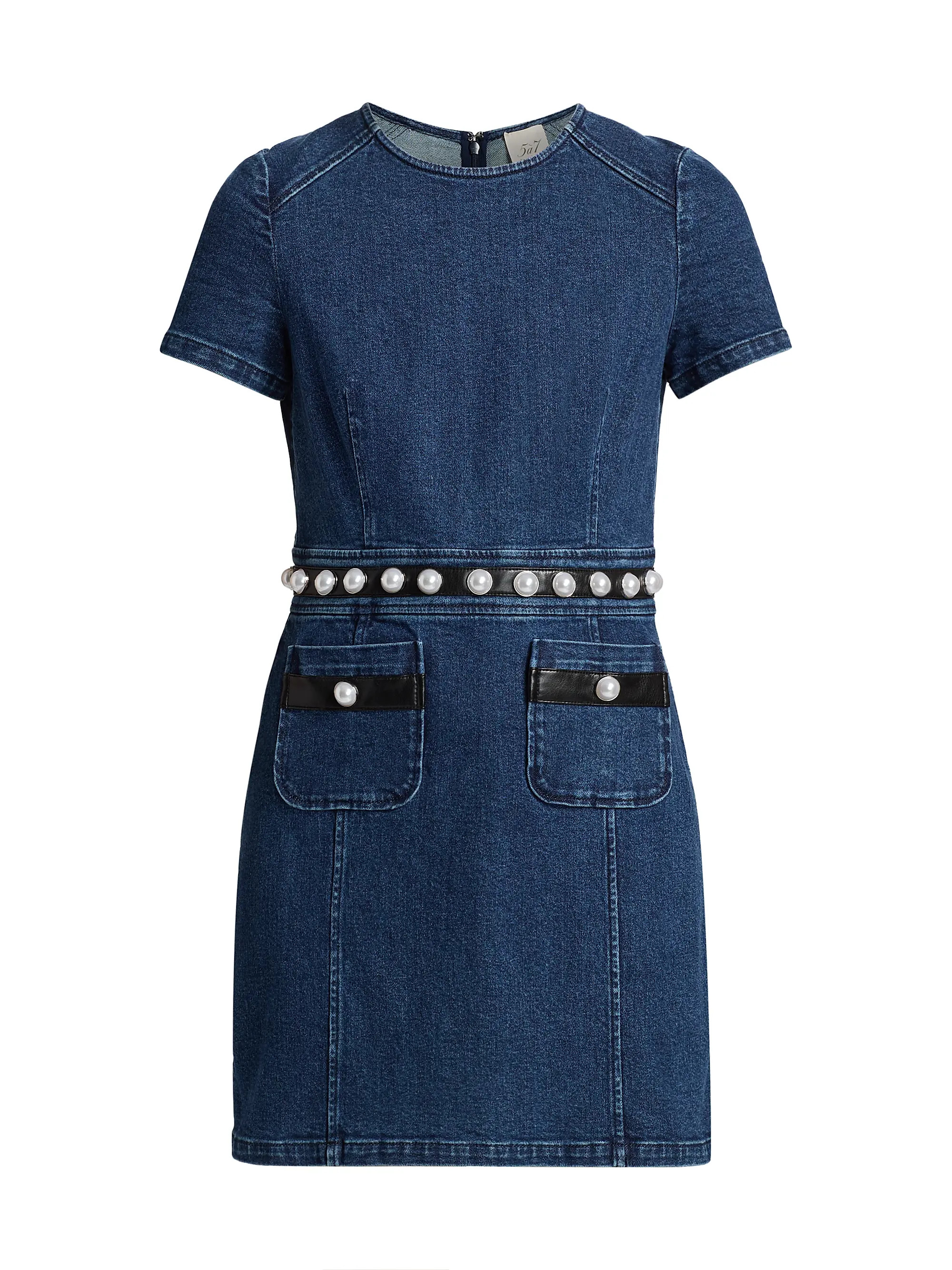 Giana Denim Pearl-Embellished Minidress | Saks Fifth Avenue