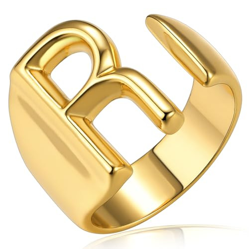Initial R Ring For Women, GoldChic Jewelry Gold Chunky Letter Ring for Hip Hop Rapper, GoldChic Jewelry 14k Gold Plated Alphabet Statement Rings | Amazon (US)