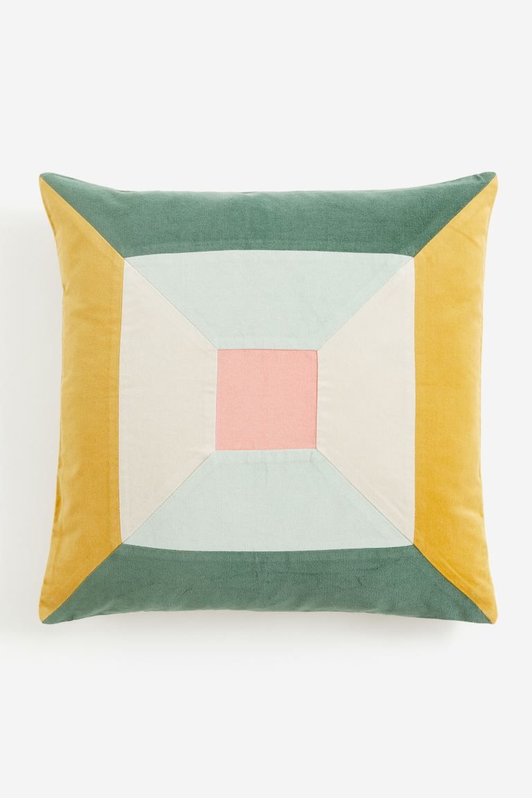 Velvet Patchwork Cushion Cover - Mustard yellow/green - Home All | H&M US | H&M (US + CA)