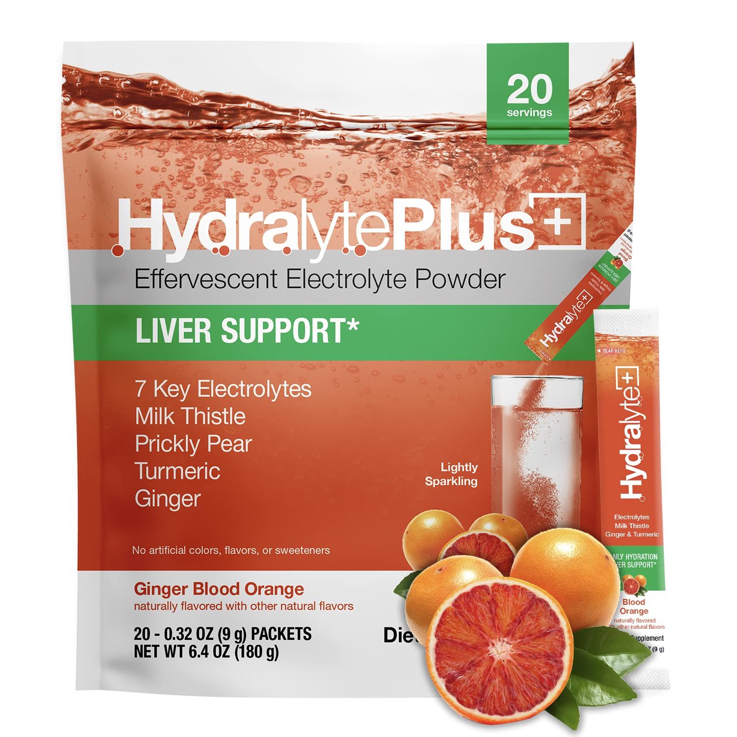 Hydralyte Electrolytes Plus Liver Support - Lightly Sparkling Blood Orange - Ginger Hydration Packet | Amazon (US)