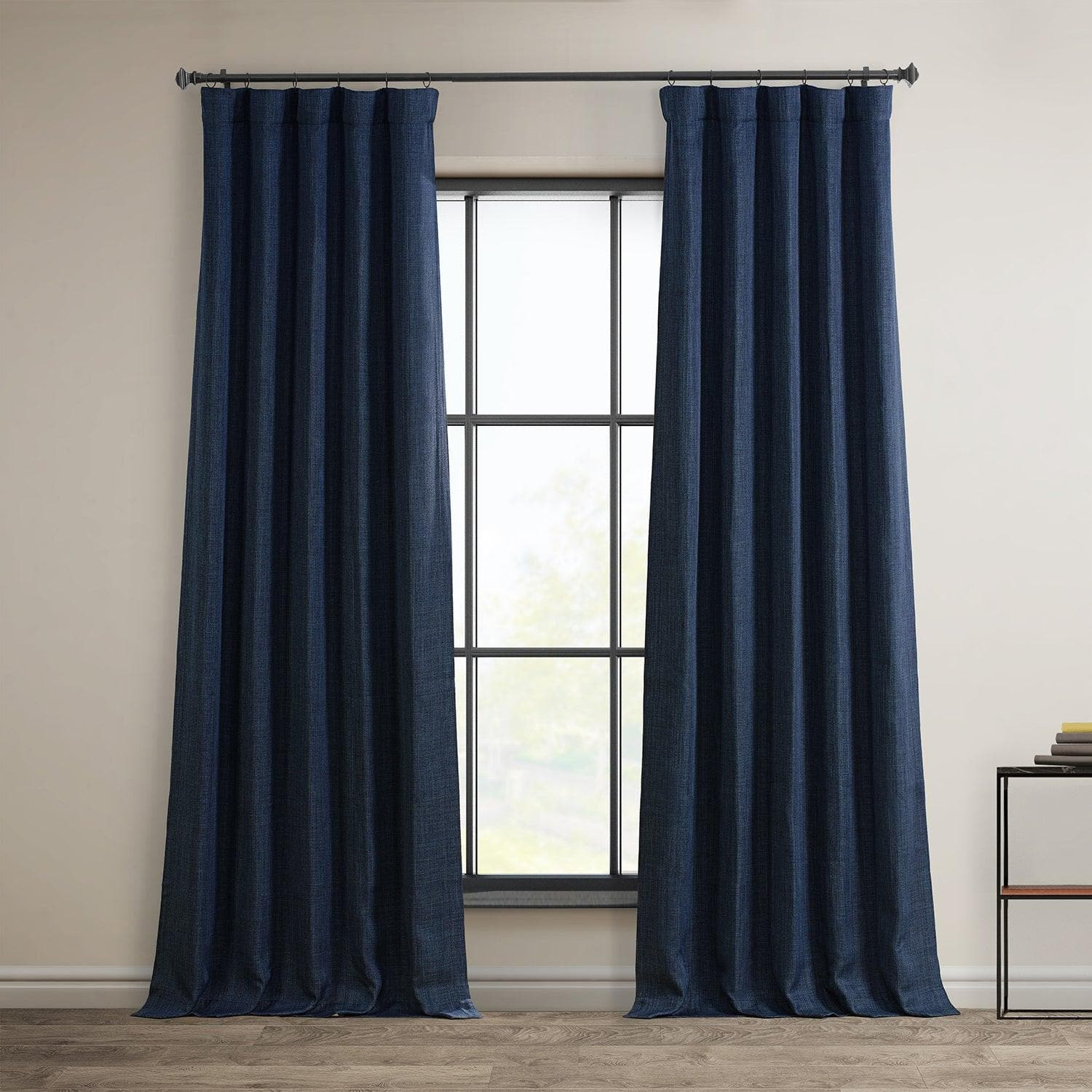 Indigo Textured Faux Linen Room Darkening Curtain | Half Price Drapes