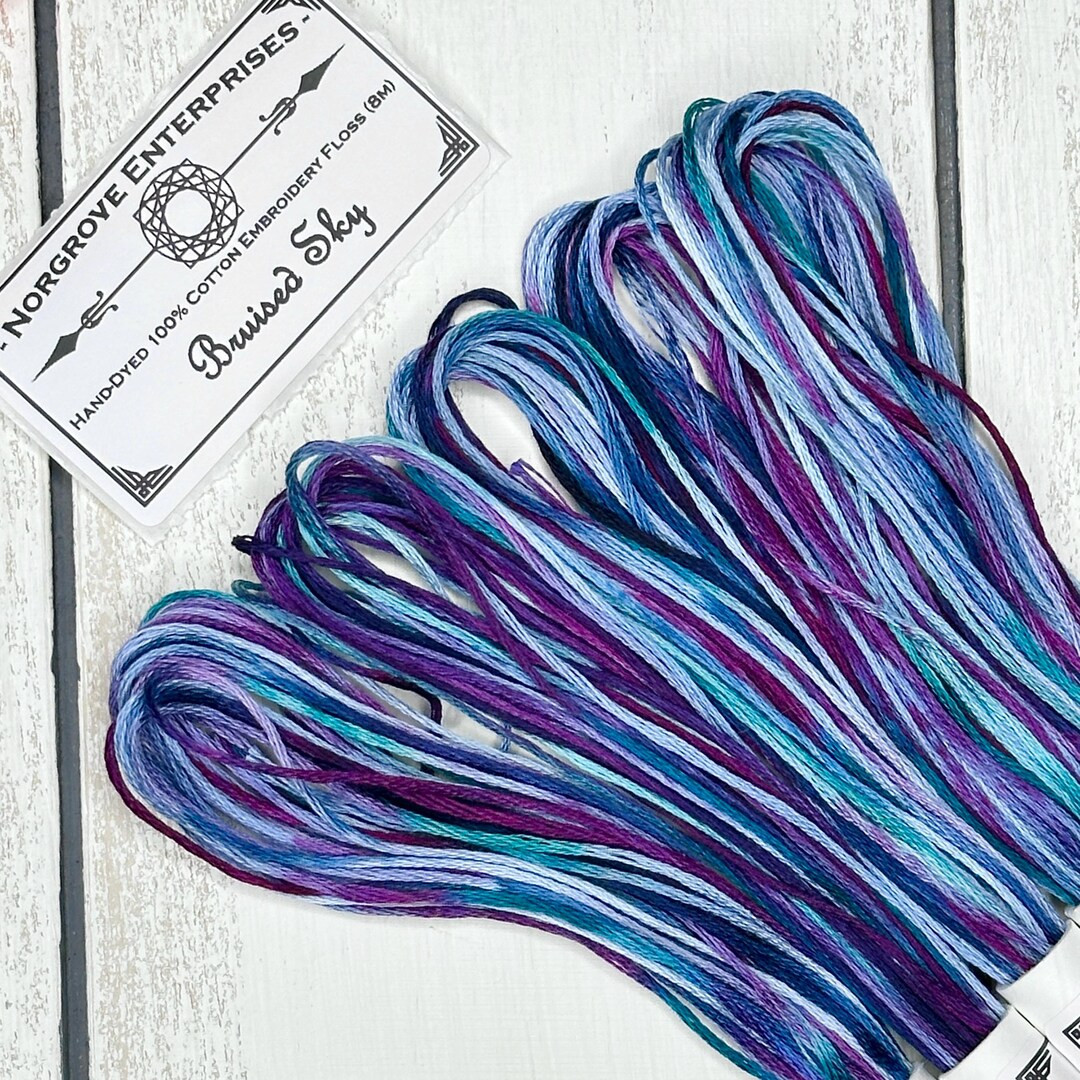Bruised Sky Hand Dyed Embroidery Thread in Shades of Purple Blue and Sea Green - Etsy | Etsy (US)