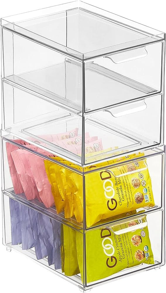 mDesign Stackable Storage Containers Box with 2 Pull-Out Drawers - Stacking Plastic Drawer Bins f... | Amazon (US)