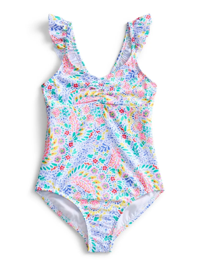 Wonder Nation Girls Ruffle One-Piece Swimsuit, Sizes 4-18 | Walmart (US)