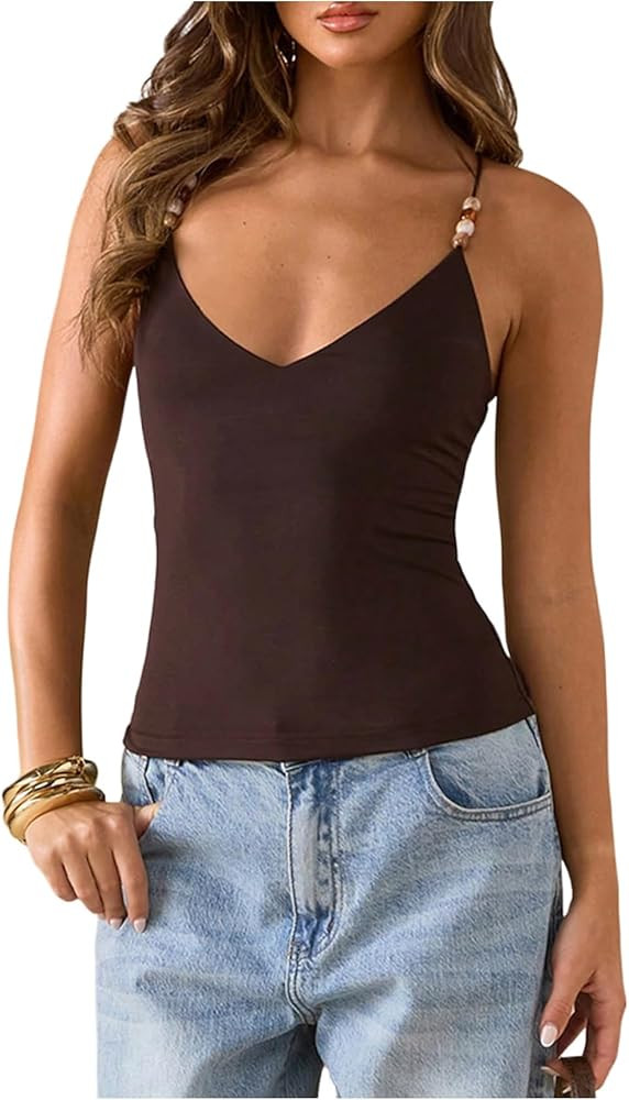 SOLY HUX Women's Summer Cami Tops Slim Fit V Neck Spaghetti Strap Criss Cross Going Out Top Camis... | Amazon (US)