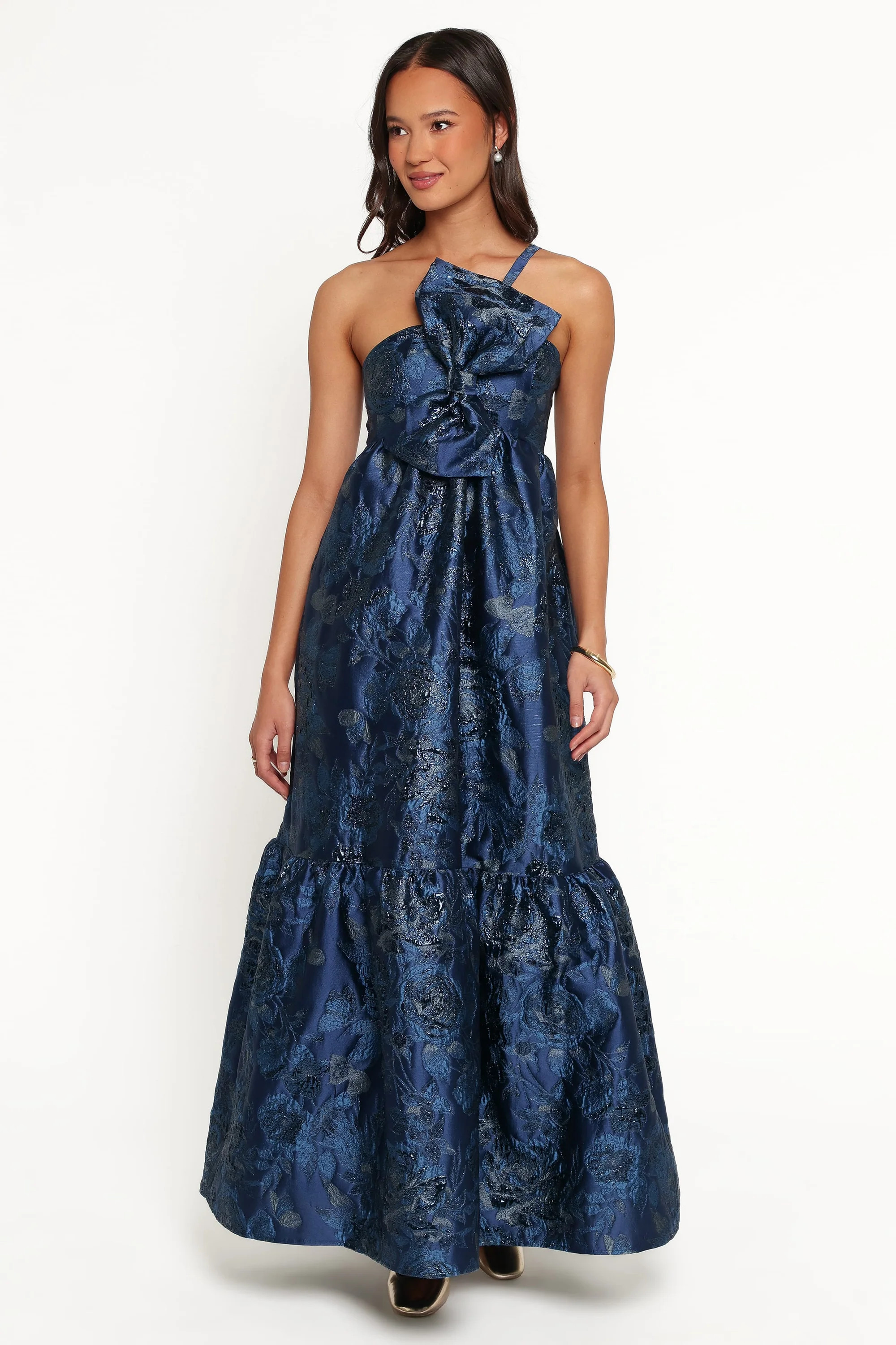 Betina Bow Front Maxi Dress - Blue Brocade | Petal & Pup (US)