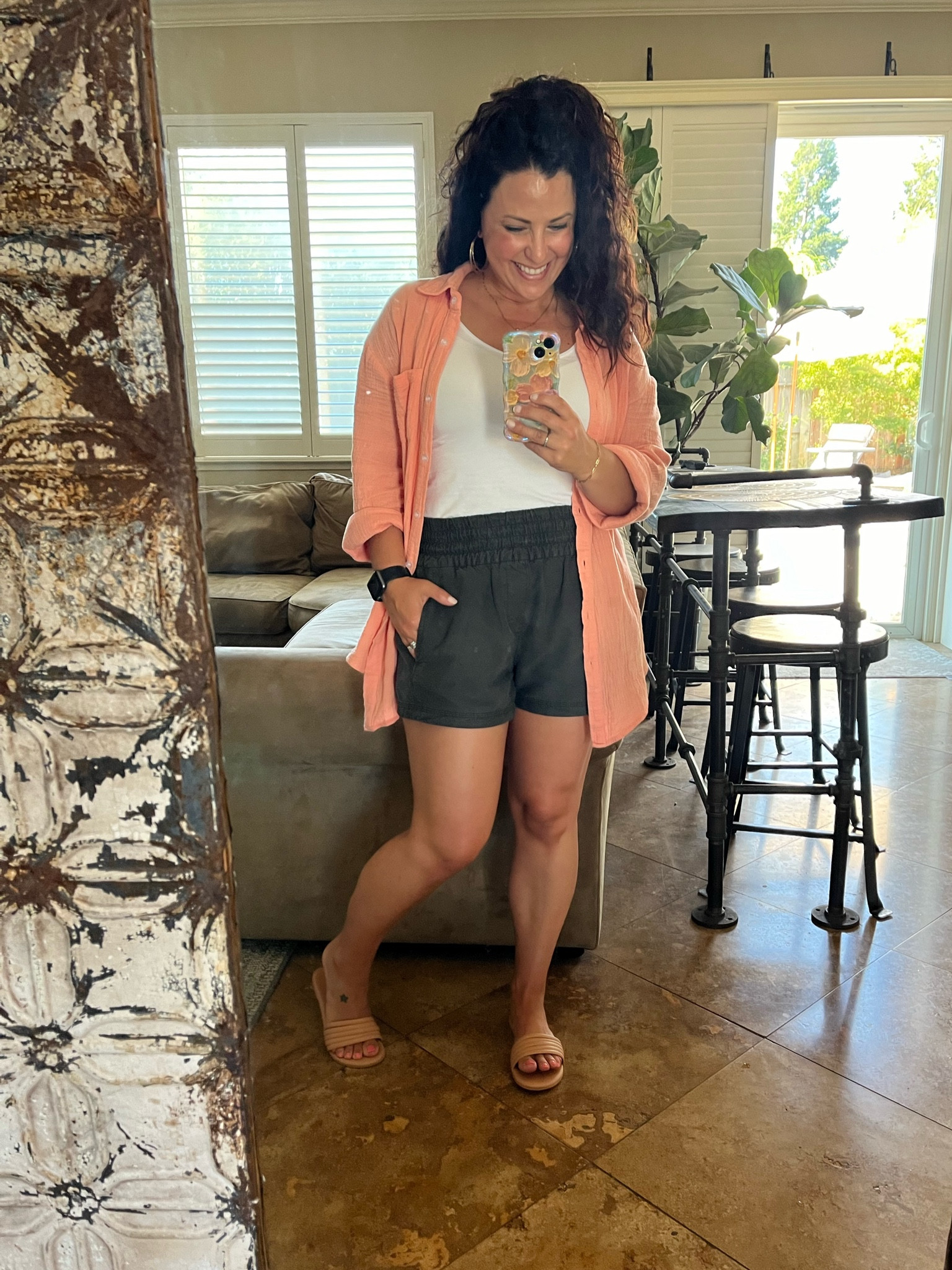 Easy fit for errands and lounging by the pool. Wearing a small in both my shirt and shorts. I also linked another linen gauze top I have that doubles as a coverup. 
#petitestyle
#momstyle

#LTKOver40 #LTKSwim #LTKSeasonal