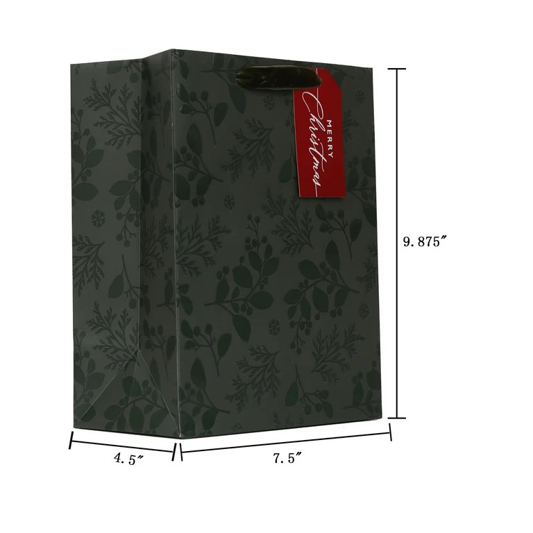 Medium Black Botanical Christmas Paper Gift Bag, 7.5" x 4.5" x 9.87", by My Texas House | Walmart (US)