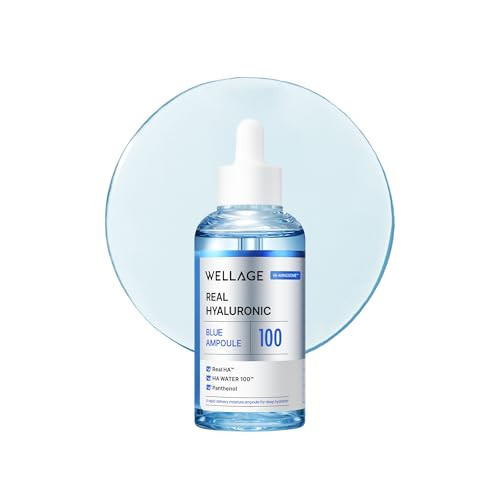WELLAGE Real Hyaluronic Blue Ampoule 100, Korean Serum, Fragrance Free Hyaluronic Acid Ampoule with Panthenol, Wild yam, Centella for Sensitive Dry Skin Moisturizer 2.54 fl.oz | Amazon (US)