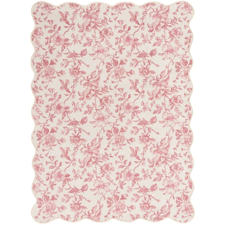 Mainstays Pink Floral Faux Fur Scalloped Indoor Area Rug, 7'x10' | Walmart (US)