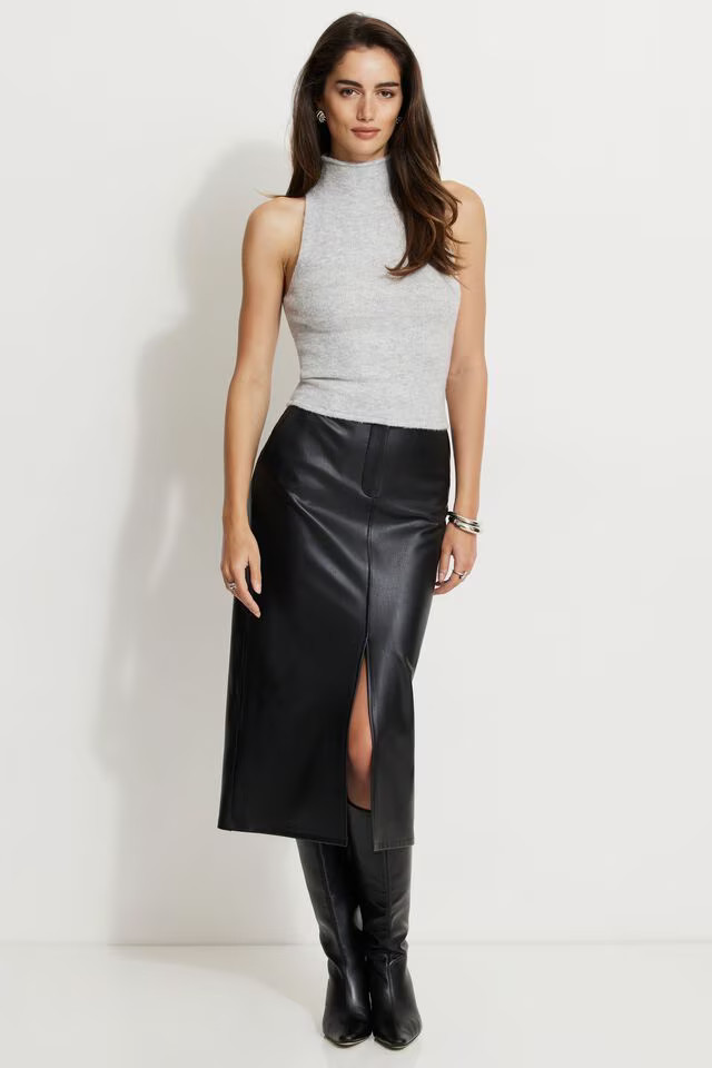 Danbi Faux Leather Midi Skirt | Dynamite Clothing
