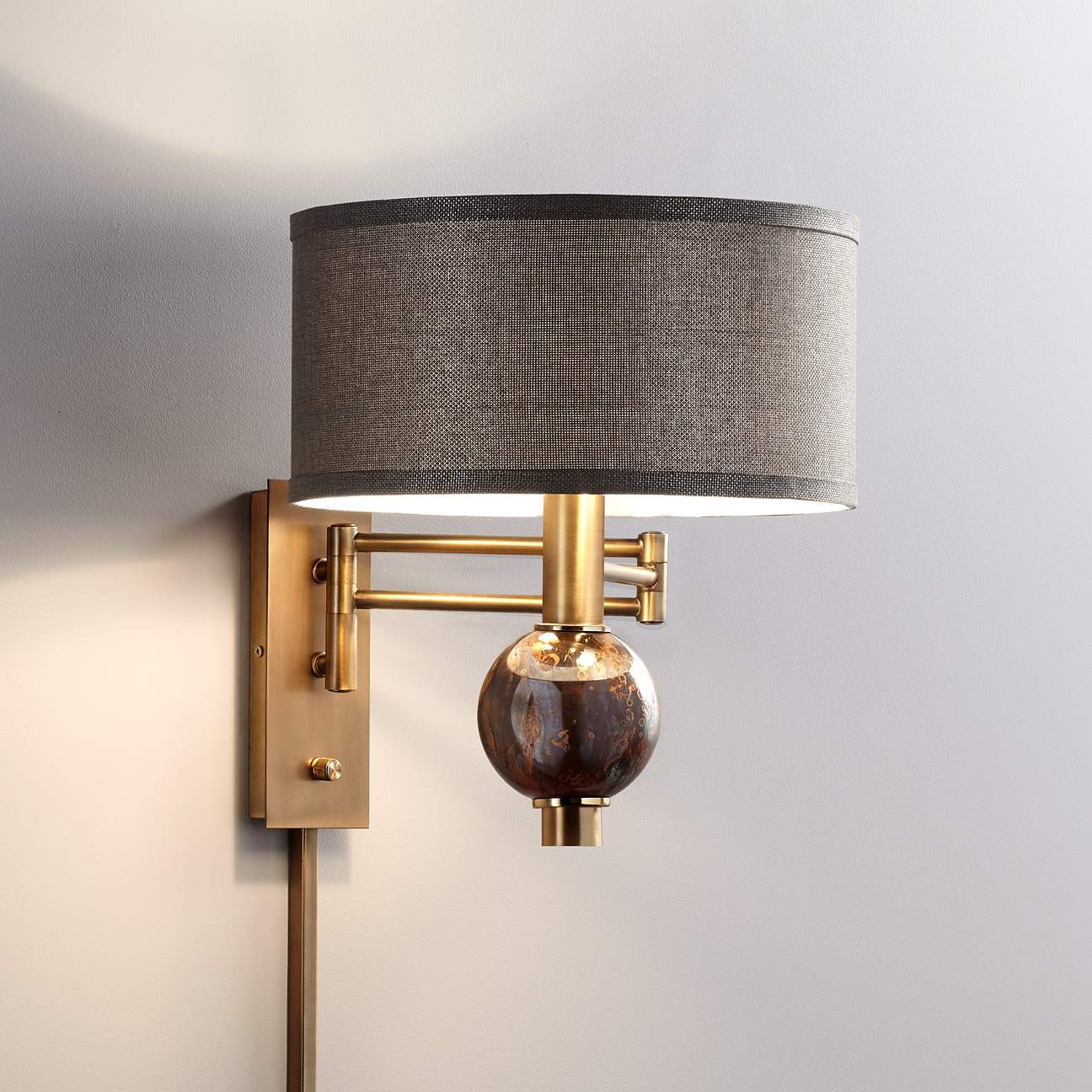Richford Brass Plug-In Swing Arm Wall Lamp with Dimmer | Lamps Plus