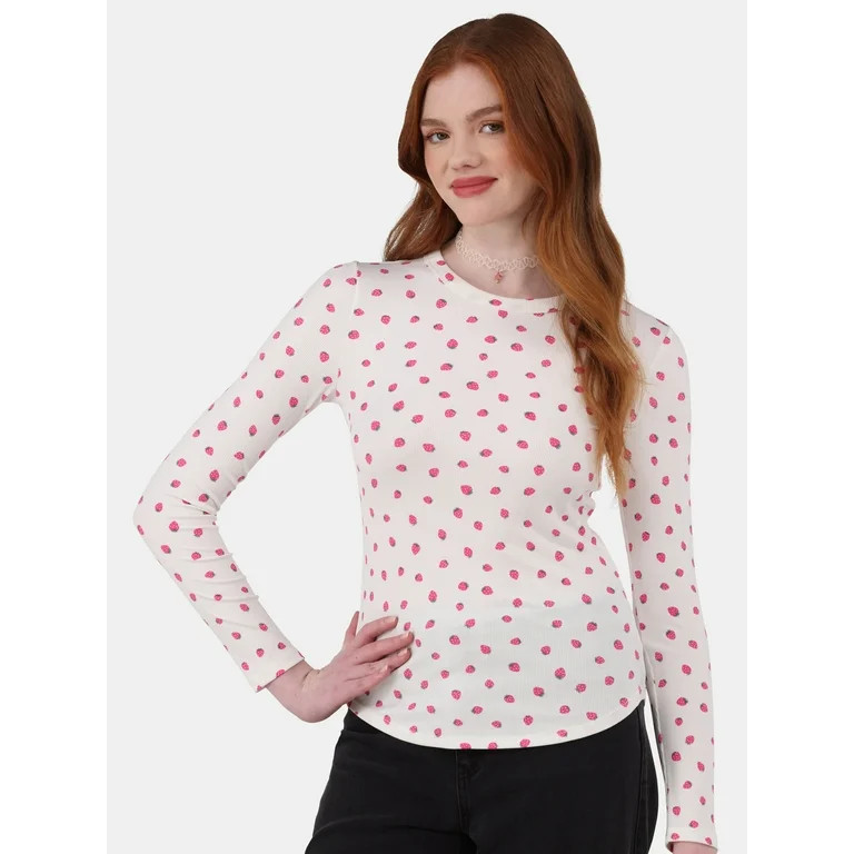 No Boundaries Crewneck Ribbed Tee with Long-Sleeves, Women's and Women’s Plus | Walmart (US)