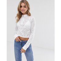 ASOS DESIGN top in pointelle paisley with half zip - White | ASOS CH