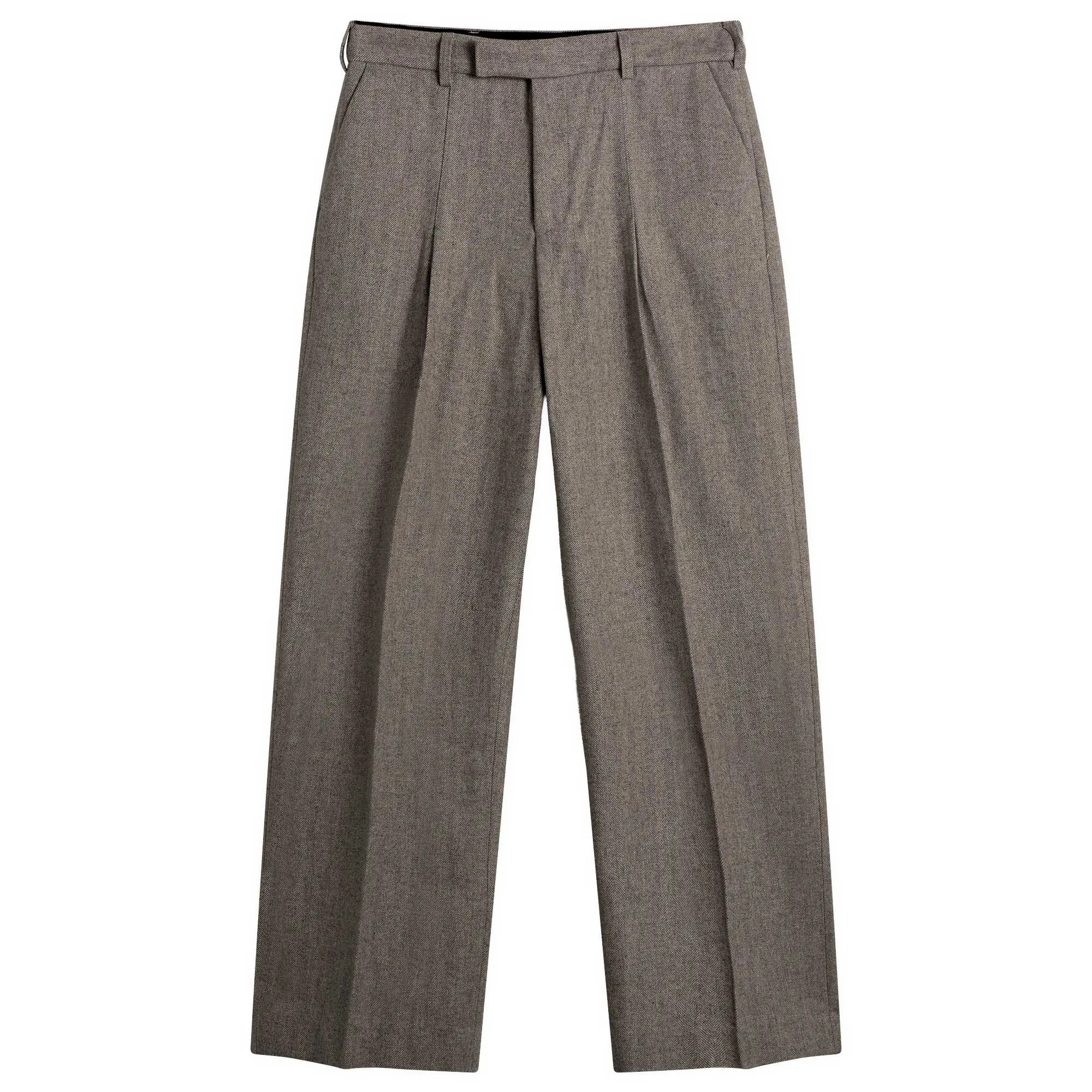 about:blank Men's Herringbone Tailored Wide Leg Trouser in Brown, Size Small | END. Clothing
