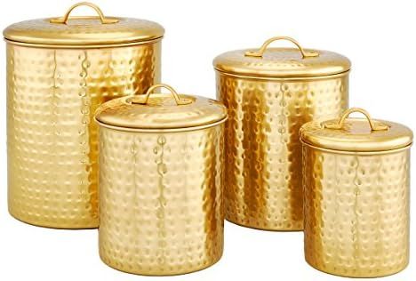 Old Dutch Gold 4 Piece Hammered Storage Canister Set, 4 Qt, 2 Qt, 1.5 Qt & 1 Qt | Amazon (US)