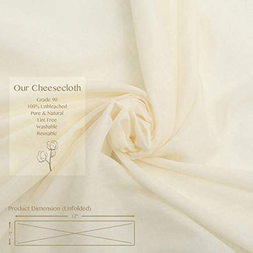 Cheesecloth, Grade 90, 36 Sq Feet, Reusable, 100% Unbleached Cotton Fabric, Ultra Fine Cheese Clo... | Amazon (US)