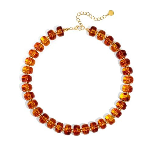 Zhuozatrfa Brown Chunky Necklaces Vintage Brown Resin Bead Choker Necklace Chunky Statement Choker Necklaces Unique Handmade Trendy Jewelry | Amazon (US)