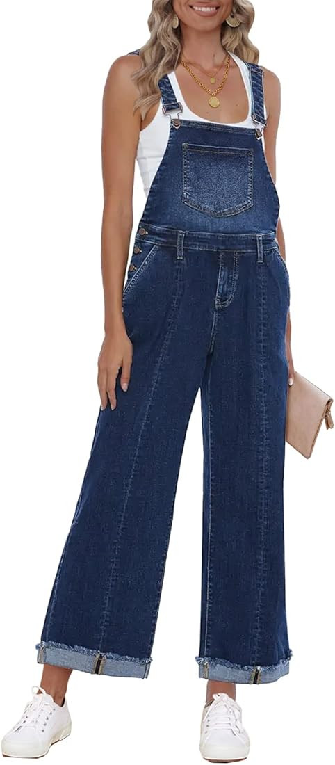 Vetinee Womens Overalls Denim Loose Fit Wide Leg Bib Stretch Baggy Jeans Jumpsuit Y2K Comfy | Amazon (US)