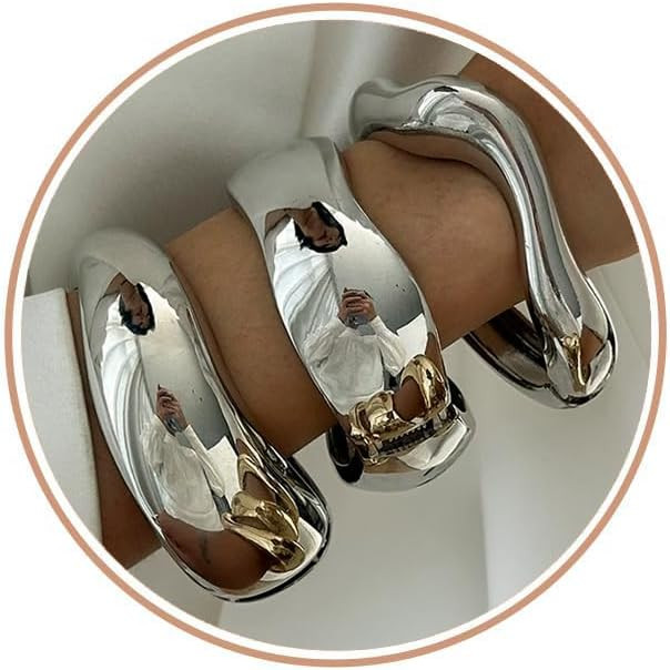 ALEXTINA Chunky Gold Bracelets Set for Women 18K Gold Plated High Shine Bracelets Minimalist Open... | Amazon (US)