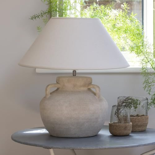 Wholesome Home Large Stone Table Lamp, Rustic with Amphora Base, White Shade, Textured Stone Finish, Farmhouse Style, Living Room Decor | Amazon (UK)