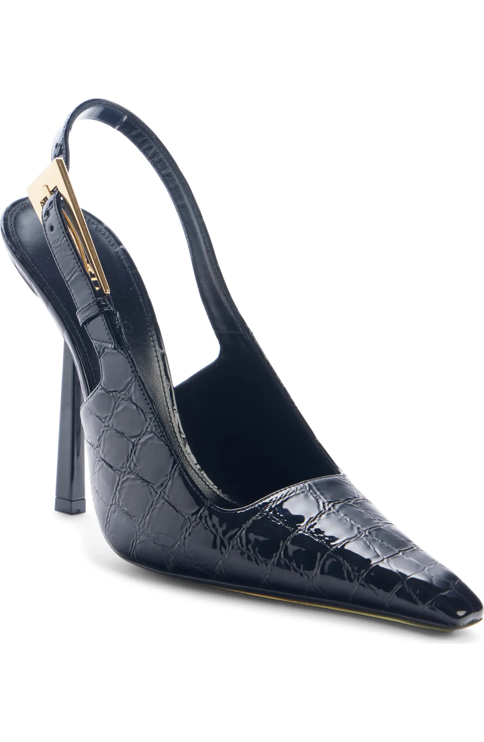 Saint Laurent Lee Croc Embossed Pointed Toe Slingback (Women) | Nordstrom | Nordstrom
