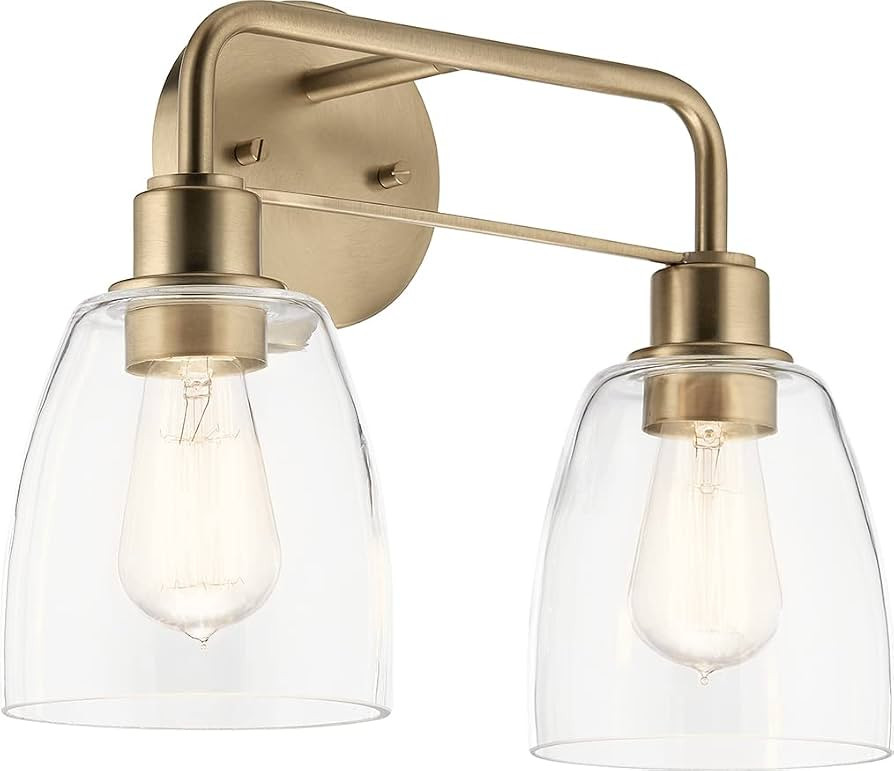 Kichler, Meller 15.25 Inch 2 Light Vanity Light with Clear Glass in Champagne Bronze, 55101CPZ | Amazon (US)