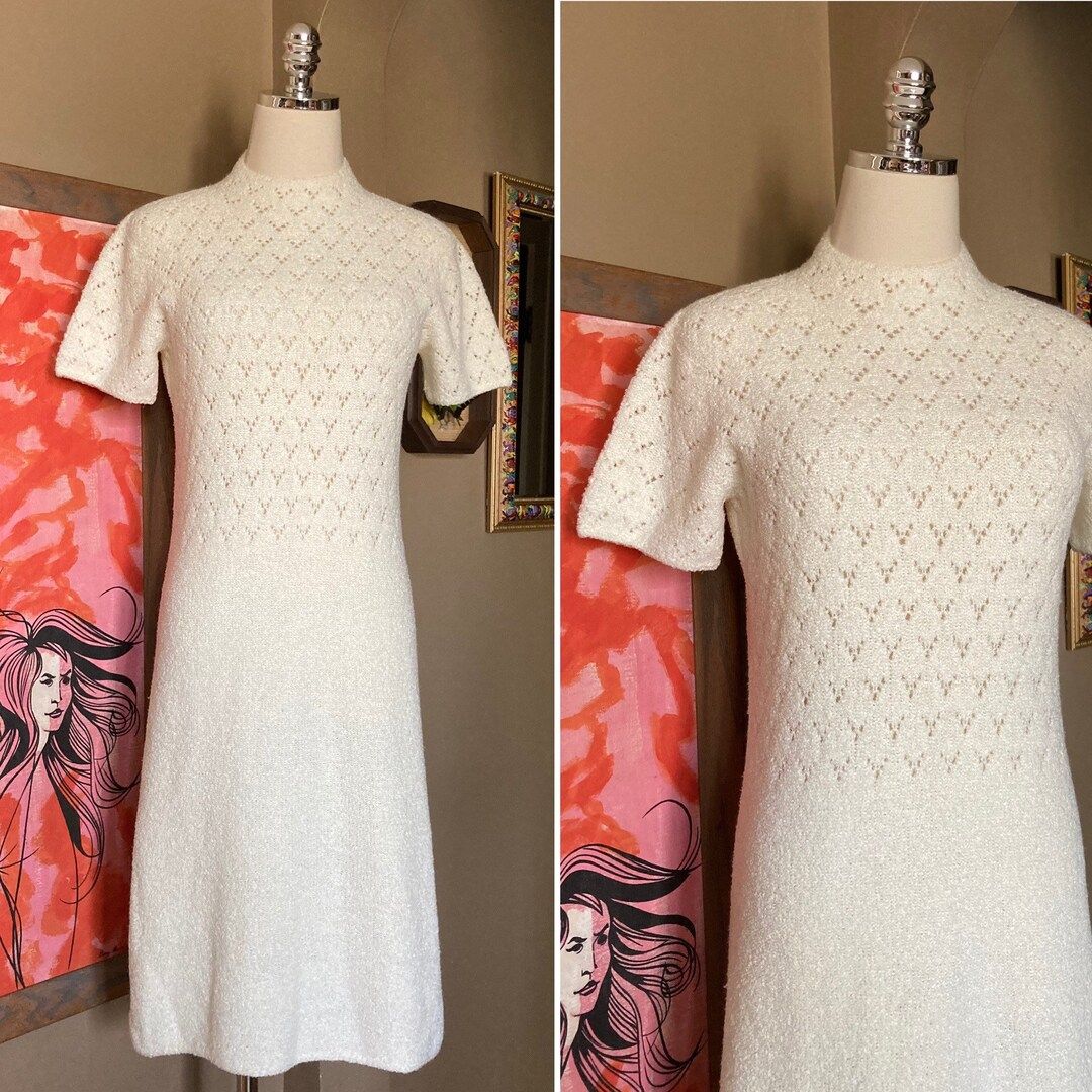 Vintage 60s Creamy White Knit Dress / Vintage White Knit Dress - Etsy | Etsy (US)