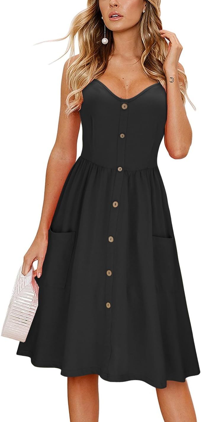 KILIG Women's Summer Floral Dress Spaghetti Strap Button Down Sundress with Pockets | Amazon (US)