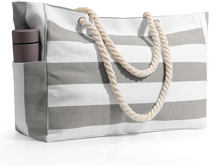 Beach Bag, Large Beach Bags for Women Waterproof Beach Tote Bag with Zipper, Sandproof Canvas Lar... | Amazon (US)