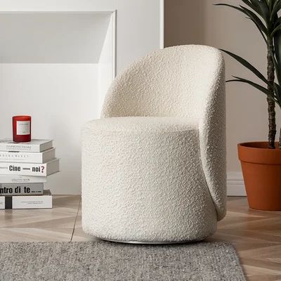 Nordic Boucle Round Vanity Stool Swivel Accent Chair with Low Back-Homary | Homary