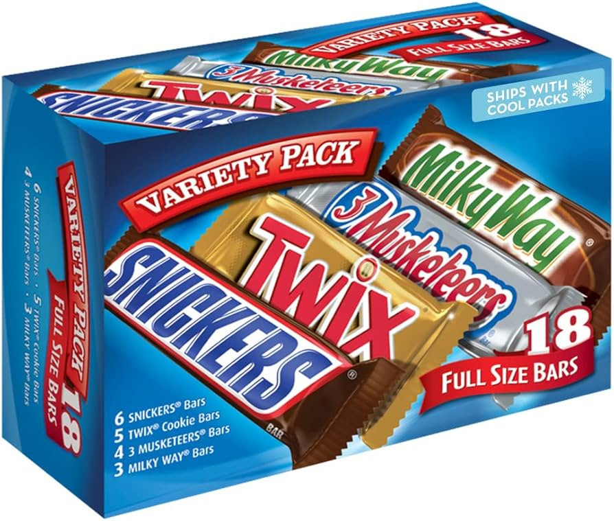 SNICKERS, TWIX, 3 MUSKETEERS & MILKY WAY Full Size Bars Variety Mix, 18-Count Box | Amazon (US)