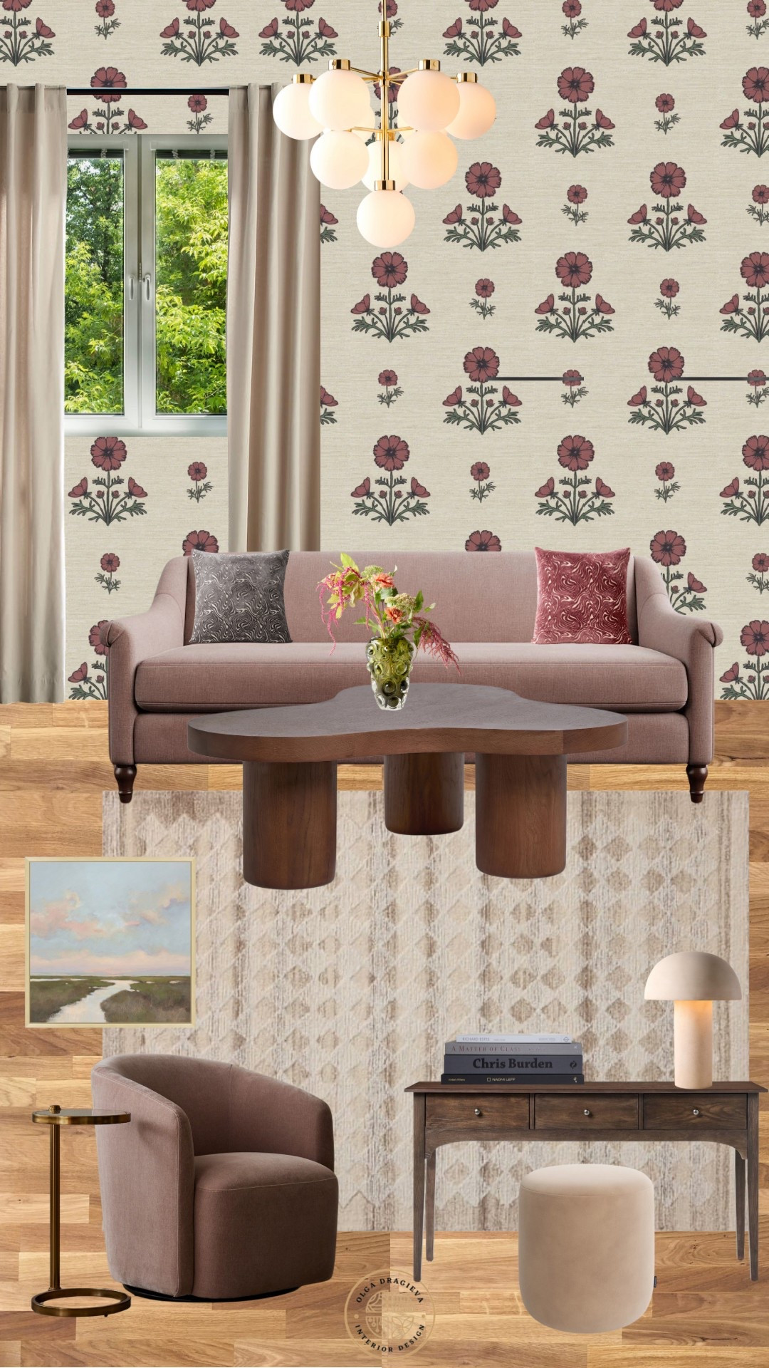 Gorgeous living room design/mood board! I love the color of this sofa from Pottery Barn—gravender! Lovely wallpaper from Chasing Paper, neutral rug, affordable console table, table lamp from CB2, comfy side chair. #homedecor #livingroomdesign

#LTKHome #LTKSeasonal #LTKFamily