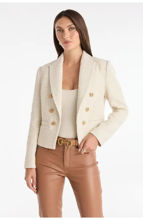 The Noli Shop Gabrielle Tweed Double Breasted Blazer in Beige at Nordstrom, Size X-Small | Nordstrom