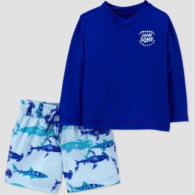 Carter's Just One You®️ Baby Boys' Shark Print Rash Guard Set Blue | Target