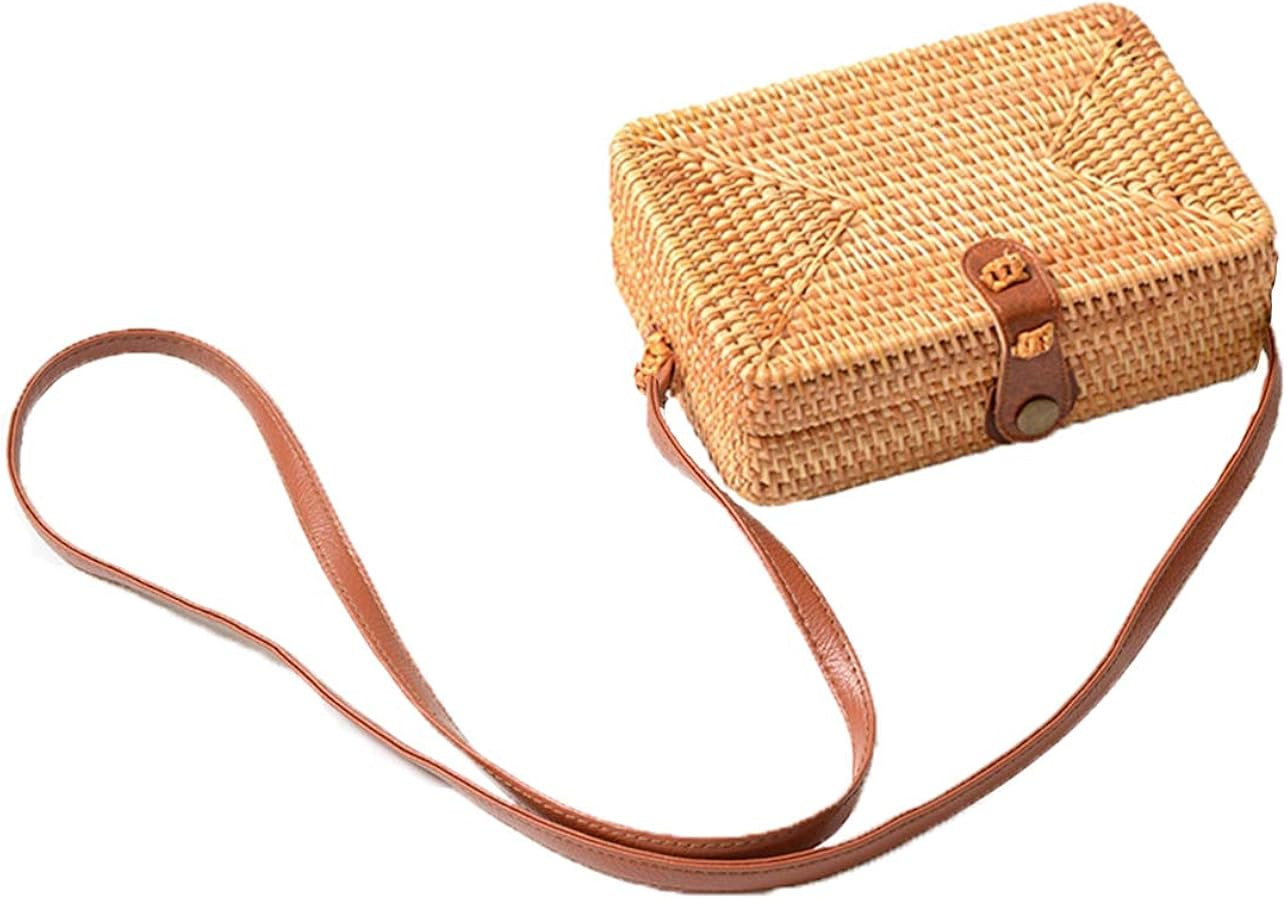 Rattan Bag Summer Straw Beach Bag Woven Wicker Straw Bag Basket Crossbody Shoulder Straw Purse Be... | Amazon (US)