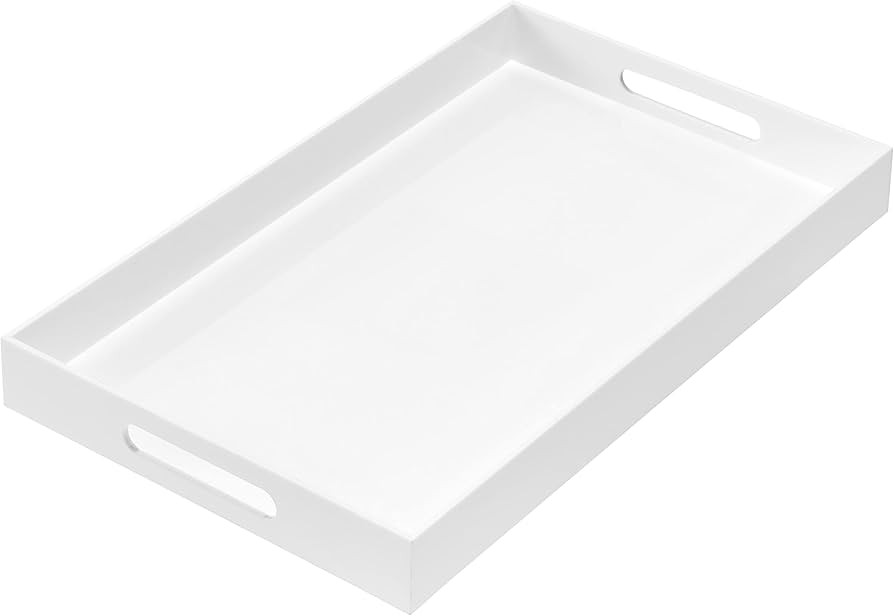 Glossy White Sturdy Acrylic Serving Tray with Handles 12x20x2H Inches -Spill Proof- Decorative Tr... | Amazon (US)