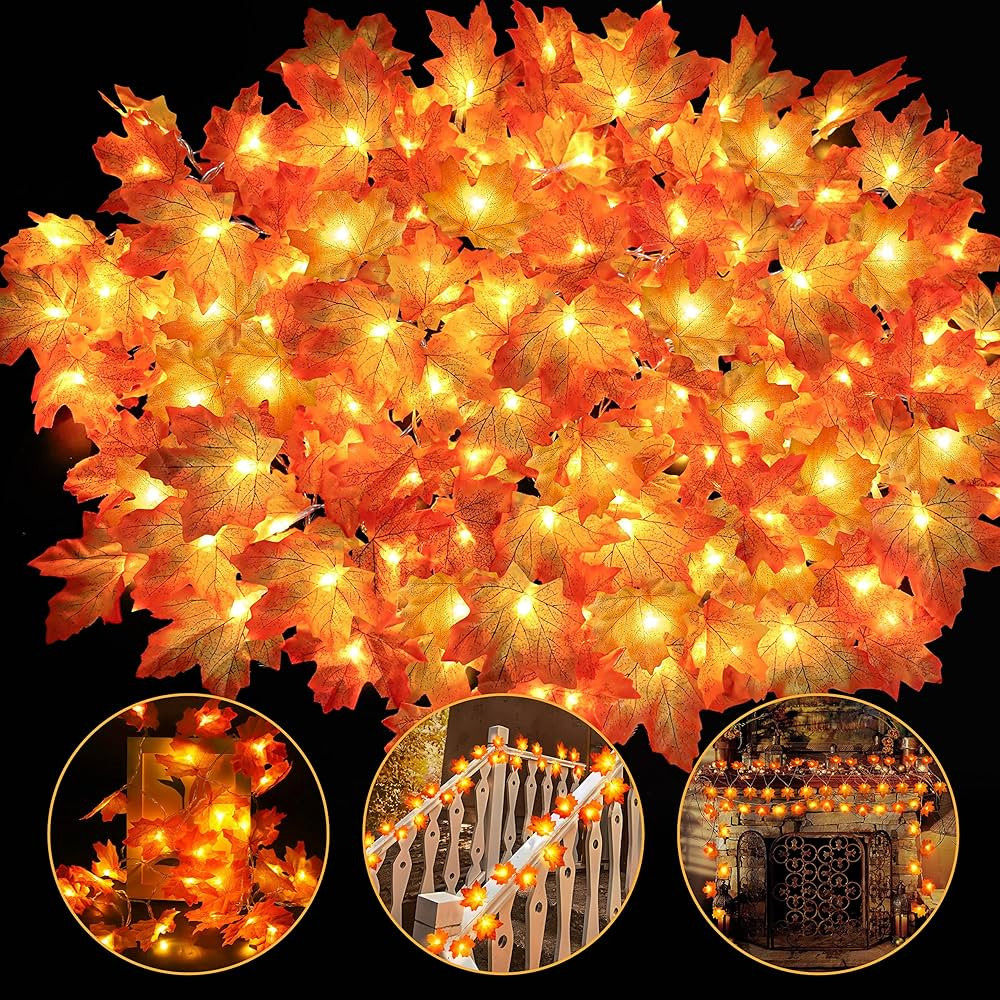 4 Packs Fall Decor Maple Leaves Lighted Garland Home Decorations - Thanksgiving String Lights 39.... | Amazon (US)