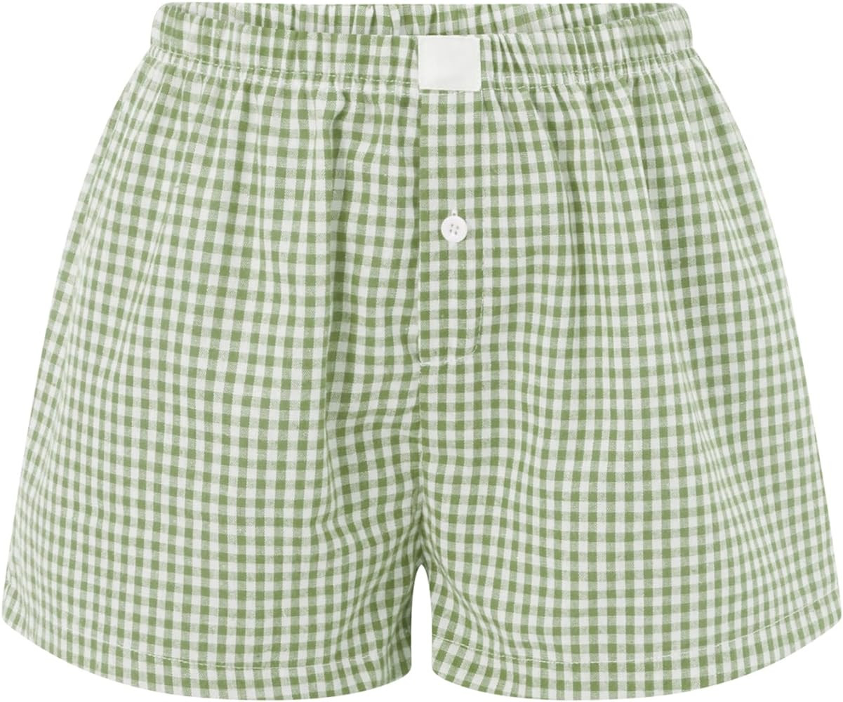 Womens Y2k Cute Plaid Striped Print Pajama Boxer Shorts Gingham Lounge PJ Bottoms Shorts Checkere... | Amazon (US)