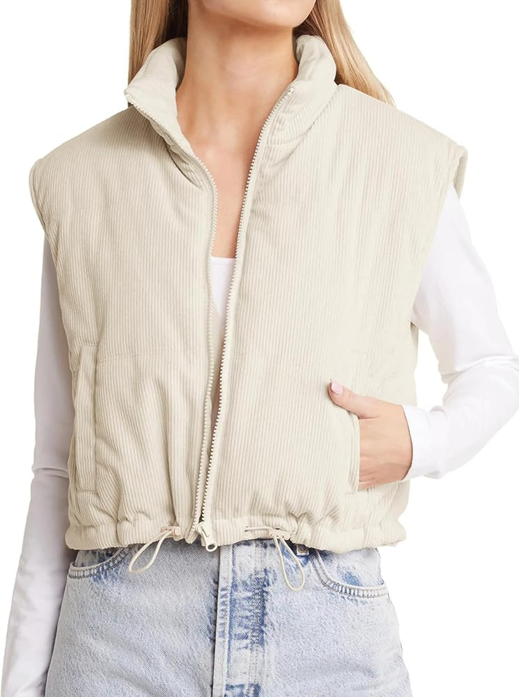 Tankaneo Women Cropped Puffer Vests Sleeveless Stand Collar Crop Corduroy Jackets Lightweight Coa... | Amazon (US)