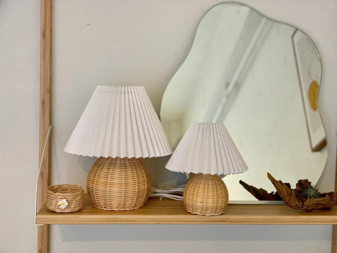 Small & Large Pleated Set Premium Rattan Lamp, Small Pleat, Large Pleat, Wicker Table Lamp, Hand ... | Etsy (US)